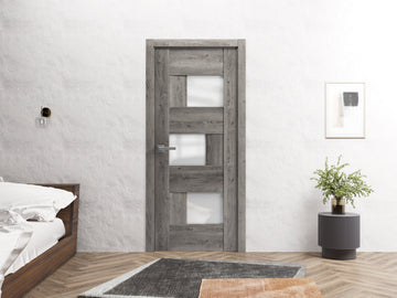 Solid French Door Frosted Glass | Sete 6933 Nebraska Grey | Single Regular Panel Frame Trims Handle | Bathroom Bedroom Sturdy Doors