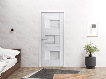 Solid French Door Frosted Glass | Sete 6933 Nordic White | Single Regular Panel Frame Trims Handle | Bathroom Bedroom Sturdy Doors