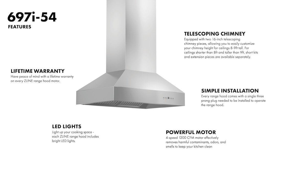 ZLINE 42 Inch Ducted Island Mount Range Hood in Stainless Steel (697i)