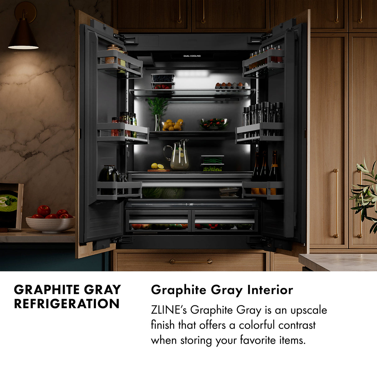 ZLINE 30 in. 16.1 cu. ft. Panel Ready Built-In Bottom Freezer Refrigerator with Water Dispenser and Ice Maker with Graphite Gray Interior (GRBIV-30)