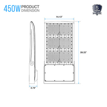 LED Flood Light With Photocell, 450W 5700K, AC100-277V, Stadium Lights, With 20KV Surge Protector, IP65 Waterproof Outside Floodlight Exterior Security Light for Yard, Street, Parking Lot