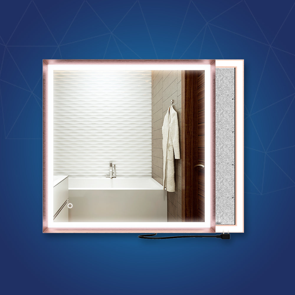 Bathroom Led Vanity Mirror with Frame, Dimmable Touch Switch Control, Anti-Fog Wall Mounted Makeup Mirror