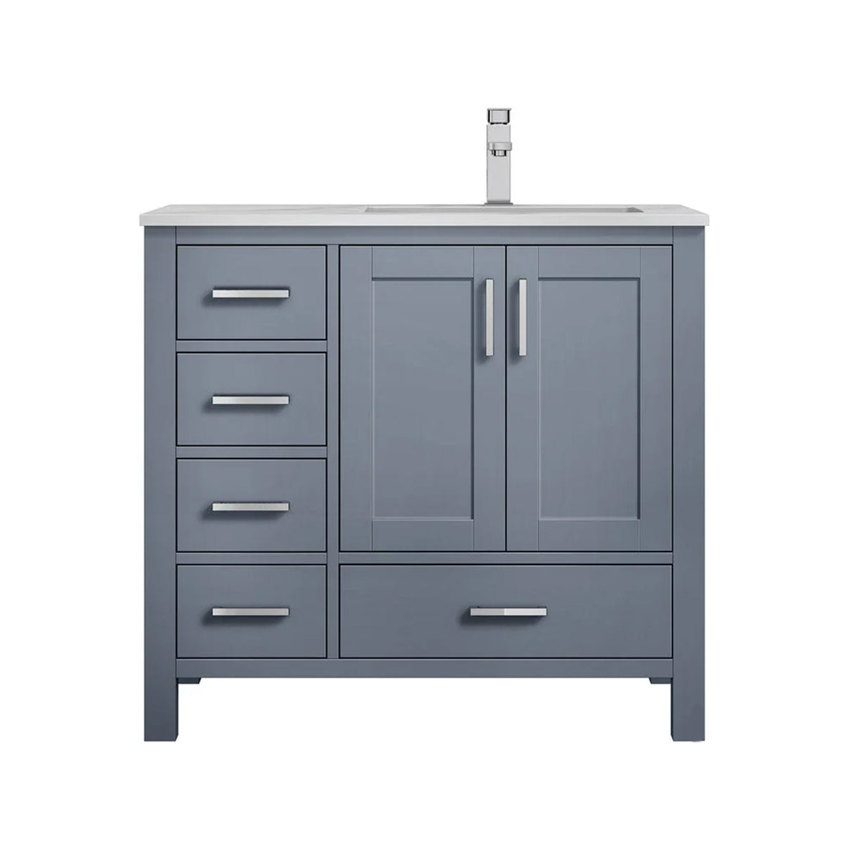 Jacques Dark Grey Freestanding Bathroom Vanity with White Carrara Marble Top, White Square Sink