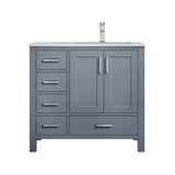 Jacques Dark Grey Freestanding Bathroom Vanity with White Carrara Marble Top, White Square Sink