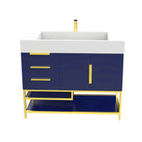 Blossom Freestanding Bathroom Vanity With Acrylic Sink, Drawers, Open Shelf Storage & Gold Hardware & Frame