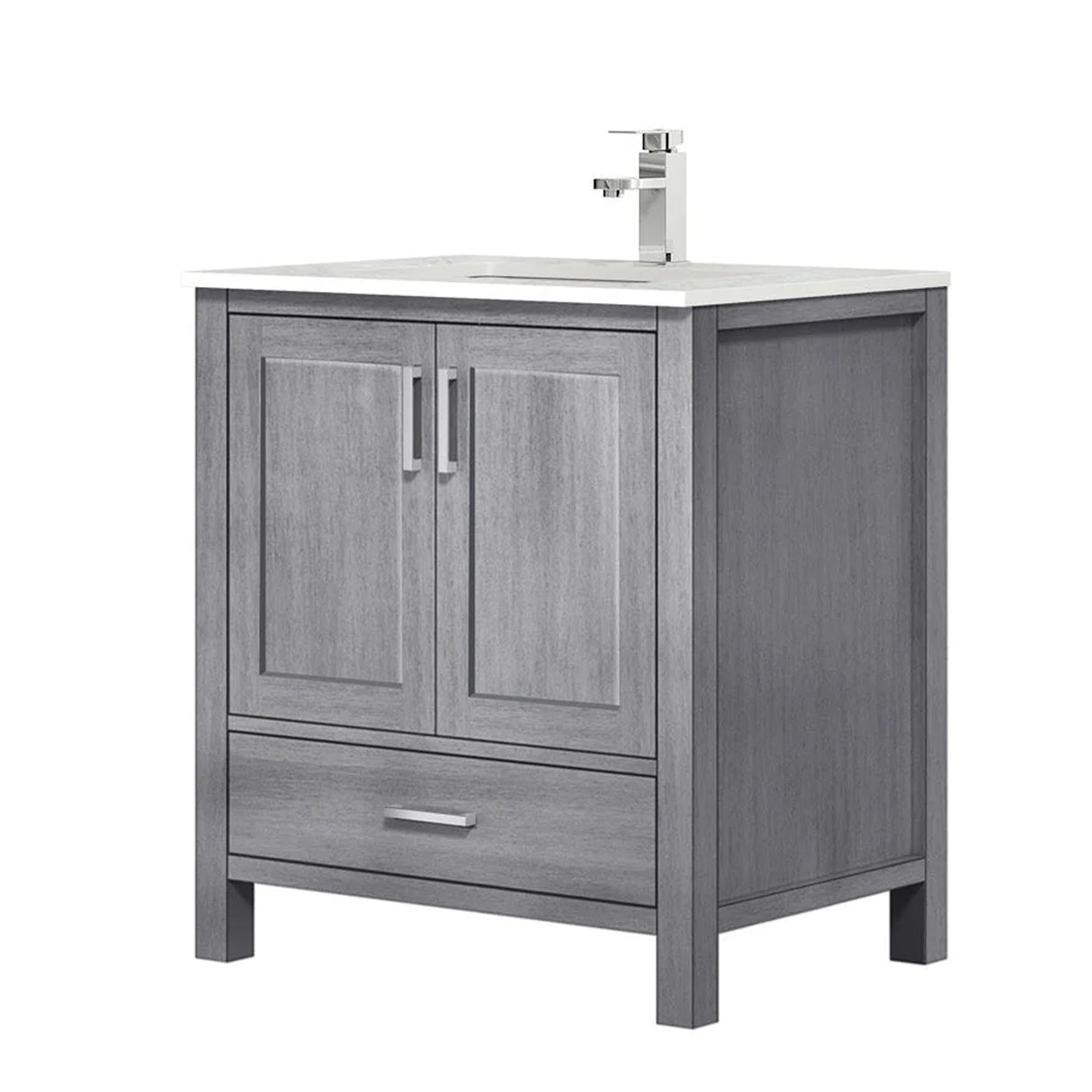 Jacques Distressed Grey Freestanding Bathroom Vanity with White Carrara Marble Top, White Square Sink