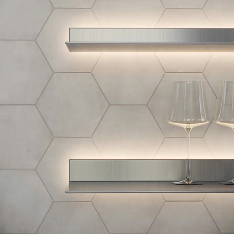 7 in. Form Ice Hexagon Matte Pressed Glazed Porcelain Tile - BUILDMYPLACE