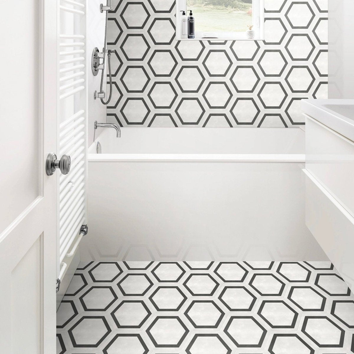 7 in. Form Ivory Hexagon Frame Matte Pressed Glazed Porcelain Tile - BUILDMYPLACE