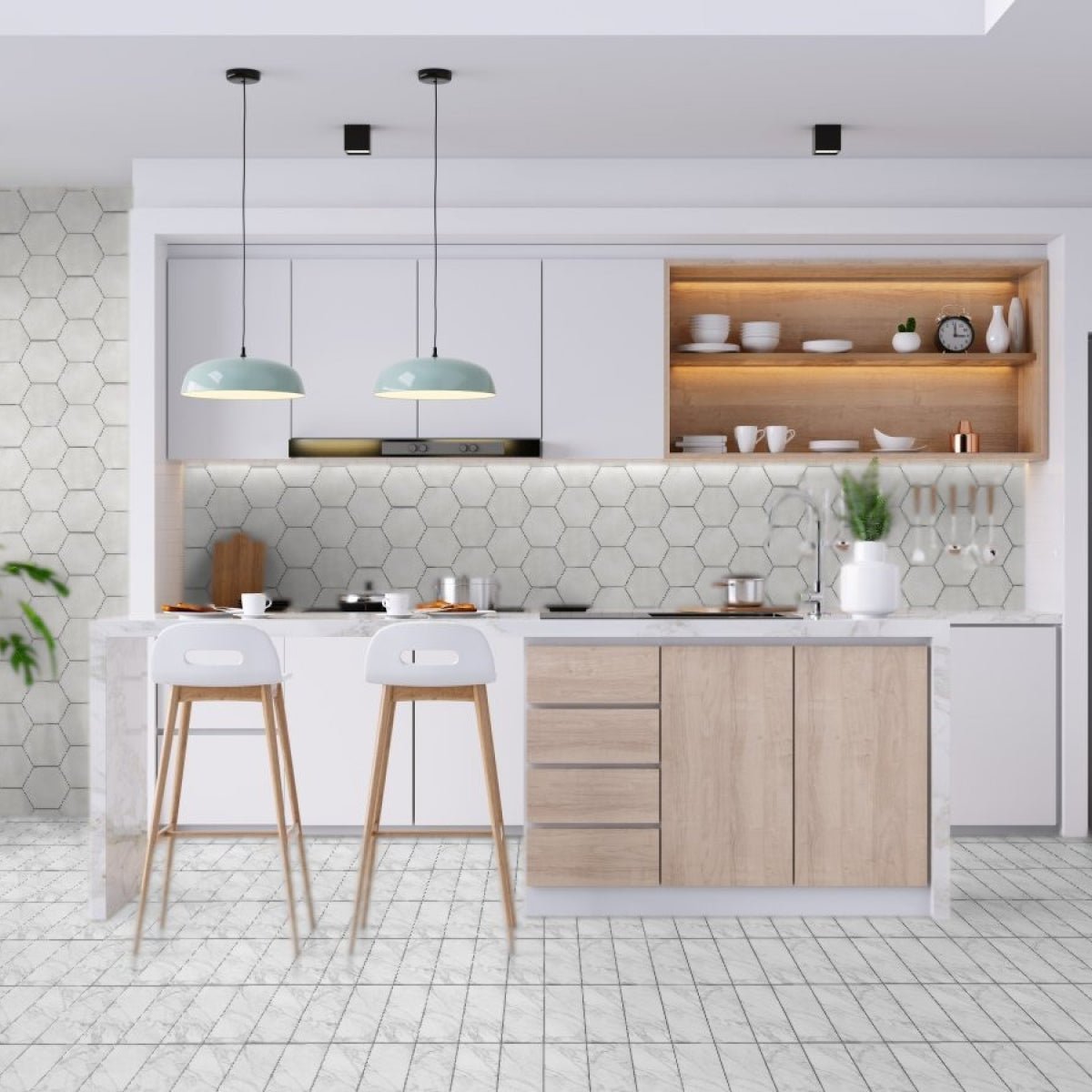 7 in Form Ivory Hexagon Matte Pressed Glazed Porcelain Tile - BUILDMYPLACE