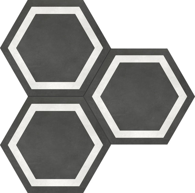 7 In Hexagon Frame Form Graphite Matte Pressed Glazed Porcelain - BUILDMYPLACE