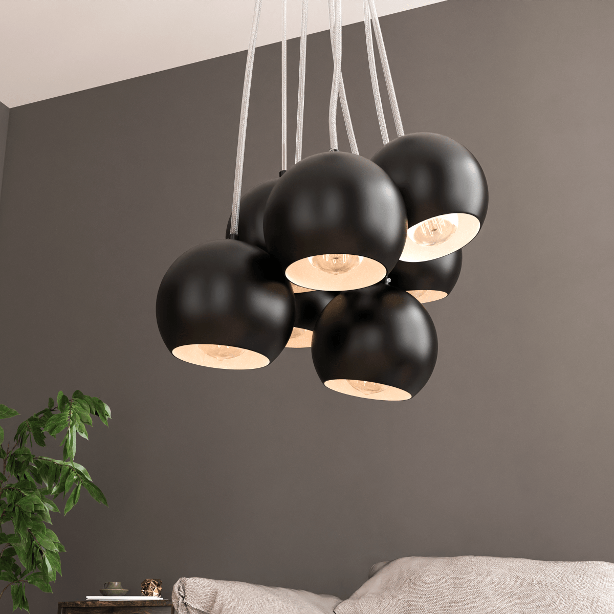 7 - Light Chandelier Fixture, Black Finish, E12 Base - BUILDMYPLACE