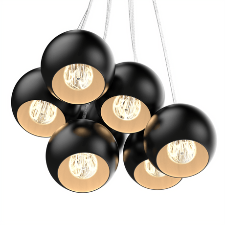 7 - Light Chandelier Fixture, Black Finish, E12 Base - BUILDMYPLACE