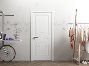 Solid French Door / Mela 7001 Matte White / Single Regular Panel Frame Handle / Bathroom Bedroom Modern Doors