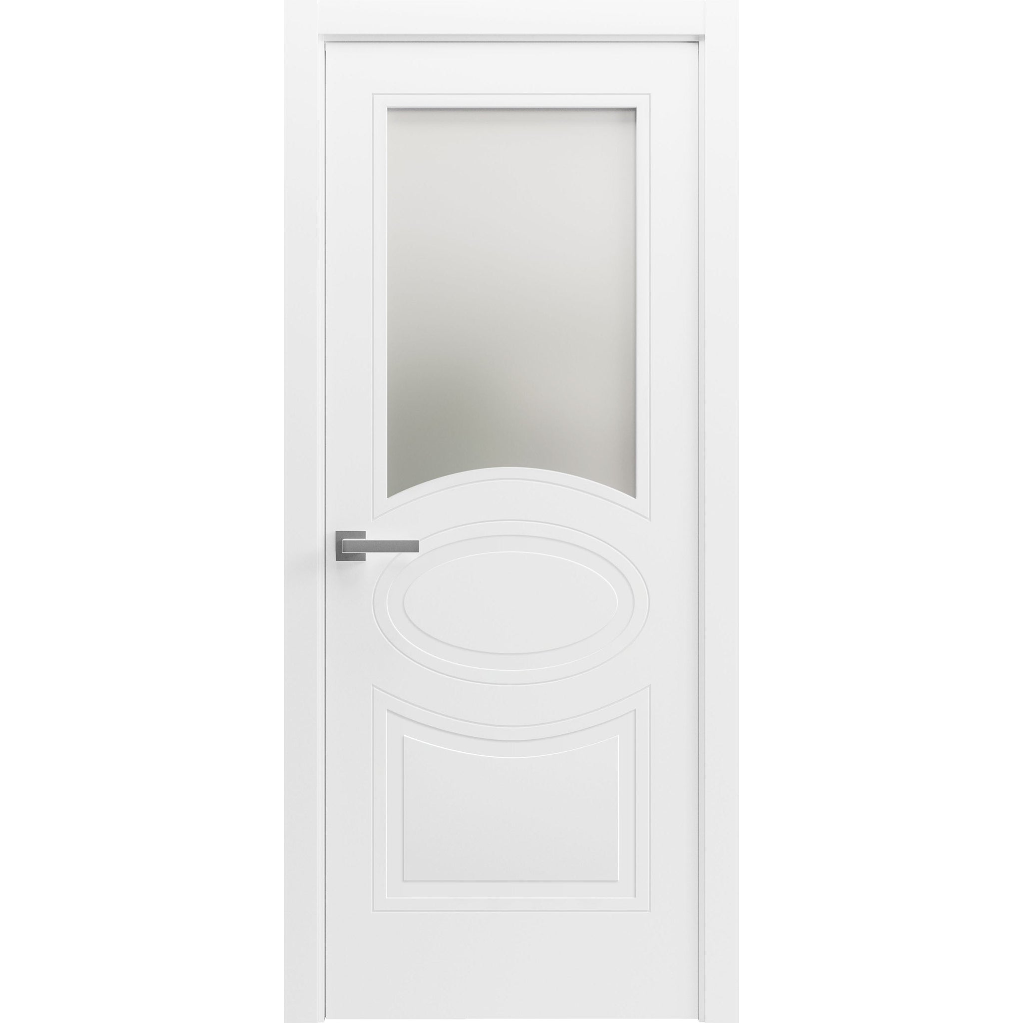 Solid French Door Opaque Glass / Mela 7012 Matte White / Single Regular Panel Frame Handle / Bathroom Bedroom Modern Doors