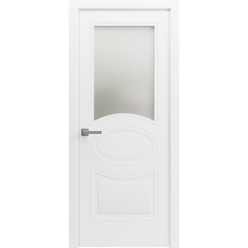Solid French Door Opaque Glass / Mela 7012 Matte White / Single Regular Panel Frame Handle / Bathroom Bedroom Modern Doors
