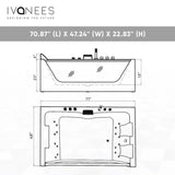 71 x 47 in. White Acrylic Rectangular Freestanding 2 Person Whirlpool Bathtub with Left Drain - BUILDMYPLACE