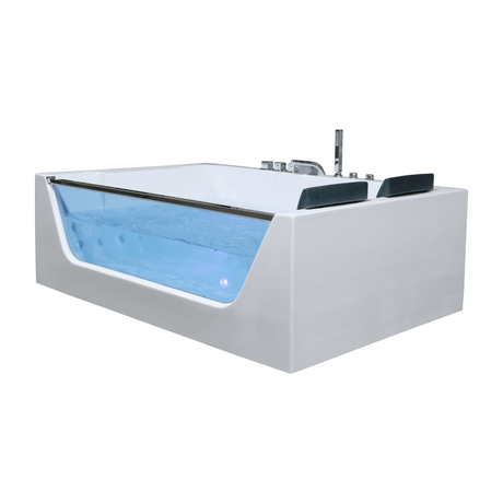 71 x 47 in. White Acrylic Rectangular Freestanding 2 Person Whirlpool Bathtub with Left Drain - BUILDMYPLACE