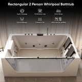 71 x 47 in. White Acrylic Rectangular Freestanding 2 Person Whirlpool Bathtub with Left Drain - BUILDMYPLACE