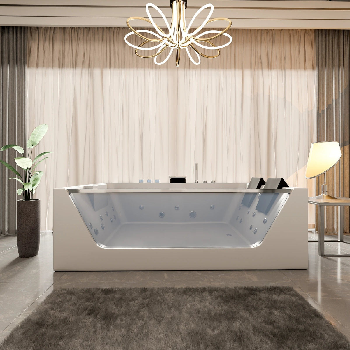 71 x 47 in. White Acrylic Rectangular Freestanding 2 Person Whirlpool Bathtub with Left Drain - BUILDMYPLACE