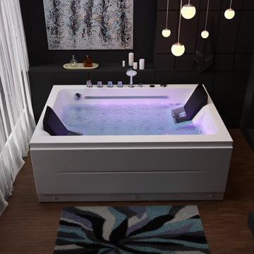 71 x 51 in. Waterfall 2-Person Acrylic White Freestanding Whirlpool Bathtub with Inline Heater, Led Lights, and Computer Panel