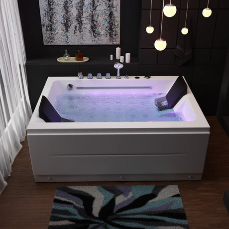 71 x 51 in. Waterfall 2 - Person Acrylic White Freestanding Whirlpool Bathtub with Inline Heater, Led Lights, and Computer Panel - BUILDMYPLACE