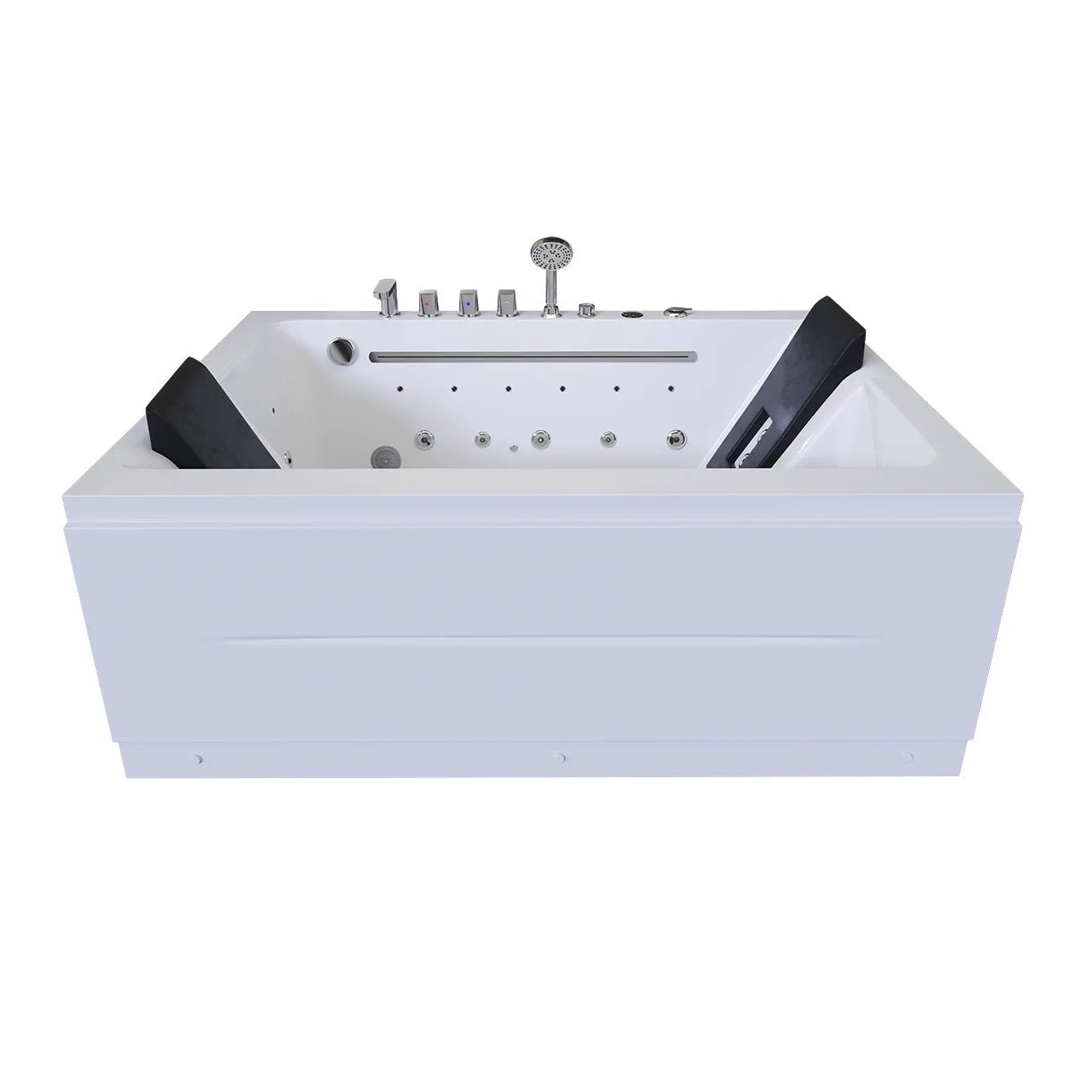 71 x 51 in. Waterfall 2 - Person Acrylic White Freestanding Whirlpool Bathtub with Inline Heater, Led Lights, and Computer Panel - BUILDMYPLACE