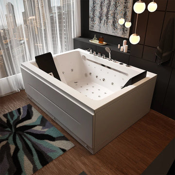 71 x 51 in. Waterfall 2-Person Acrylic White Freestanding Whirlpool Bathtub with Inline Heater, Led Lights, and Computer Panel