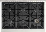 KUCHT Professional 36 in. 5.2 cu. ft. Dual Fuel Range for Propane Gas with Sealed Burners and Convection Oven in Stainless Steel with Gold Handle, Rings and Knobs.