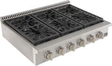 KUCHT Professional 36 in. Propane Gas Range-Top with Sealed Burners in Stainless Steel with Classic Silver Knobs