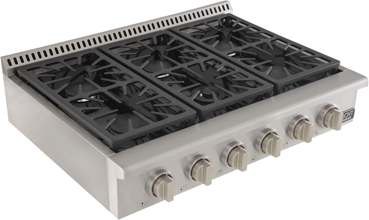 KUCHT Professional 36 in. Natural Gas Range-Top with Sealed Burners in Stainless Steel with Classic Silver Knobs
