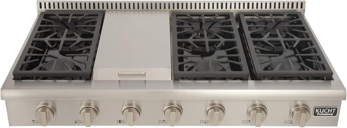 KUCHT Professional 48 in. Propane Gas Range-Top with Sealed Burners and Griddle in Stainless Steel with Classic Silver Knobs