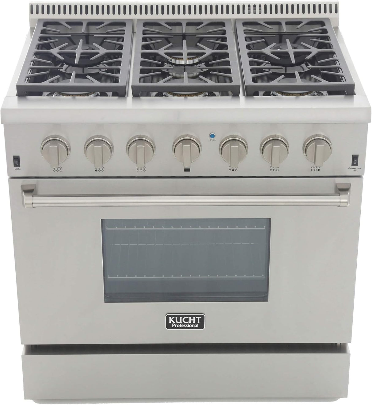 KUCHT Professional 36 in. 5.2 cu. ft. Natural Gas Range with Sealed Burners and Convection Oven in Stainless Steel with Classic Silver Knobs