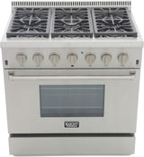 KUCHT Professional 36 in. 5.2 cu. ft. Natural Gas Range with Sealed Burners and Convection Oven in Stainless Steel with Classic Silver Knobs