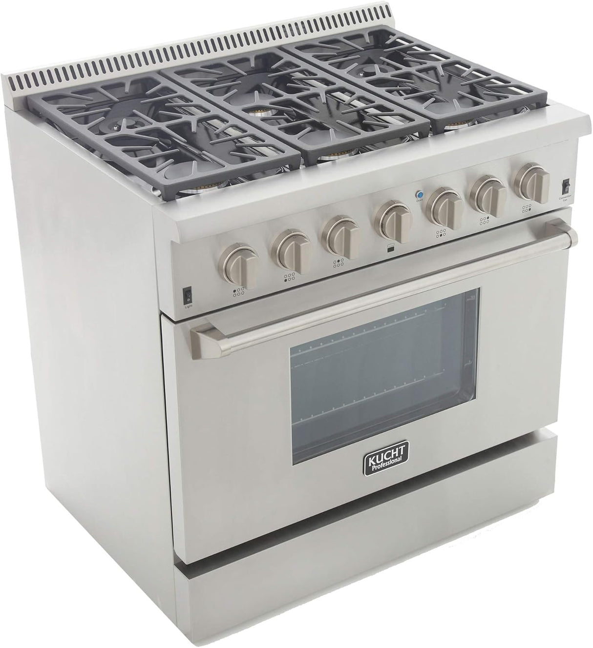KUCHT Professional 36 in. 5.2 cu. ft. Propane Gas Range with Sealed Burners and Convection Oven in Stainless Steel with Classic Silver Knobs