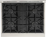 KUCHT Professional 30 in. 4.2 cu. ft. Dual Fuel Range for Propane Gas with Sealed Burners and Convection Oven in Stainless Steel with Gold Handle, Rings and Knobs.