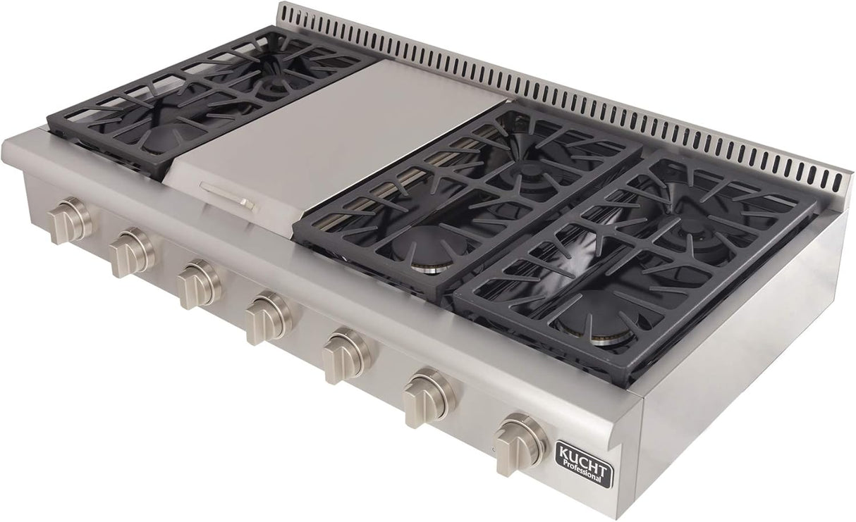 KUCHT Professional 48 in. Propane Gas Range-Top with Sealed Burners and Griddle in Stainless Steel with Classic Silver Knobs