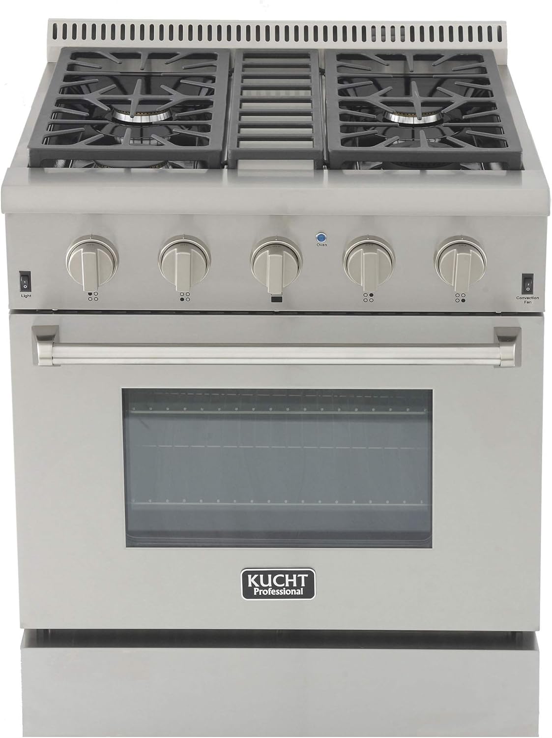 KUCHT Professional 30 in. 4.2 cu. ft. Dual Fuel Range for Natural Gas with Sealed Burners and Convection Oven in Stainless Steel with Classic Silver Knobs