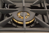 KUCHT Professional 48 in. 6.7 cu. ft. Dual Fuel Range for Natural Gas with Sealed Burners, Griddle/Grill and Two Ovens - One Convection - in Stainless Steel with Gold Handle, Rings and Knobs.