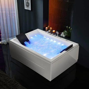 71 in. Waterfall 2-Person Acrylic White Freestanding Whirlpool Bathtub with Inline Heater, Led Lights, and Computer Panel