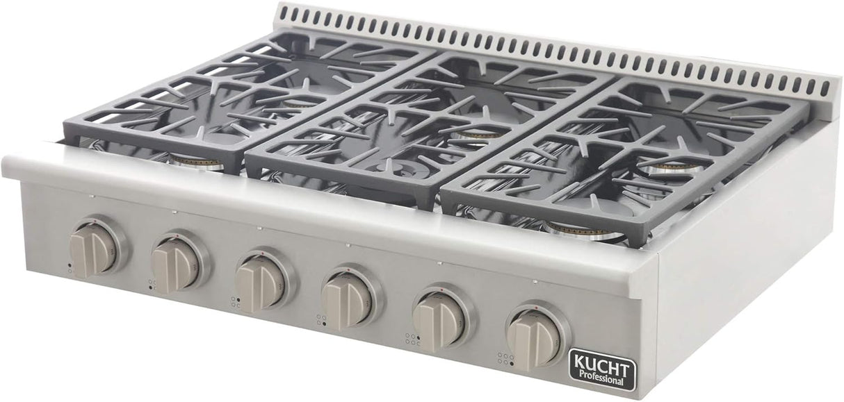 KUCHT Professional 36 in. Natural Gas Range-Top with Sealed Burners in Stainless Steel with Classic Silver Knobs