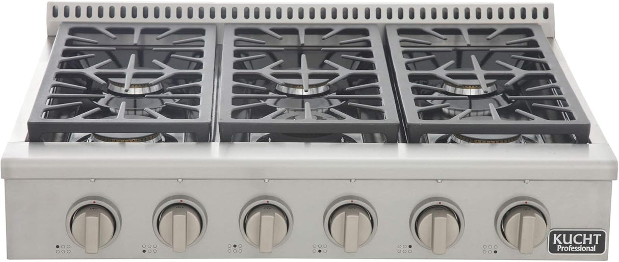 KUCHT Professional 36 in. Natural Gas Range-Top with Sealed Burners in Stainless Steel with Classic Silver Knobs