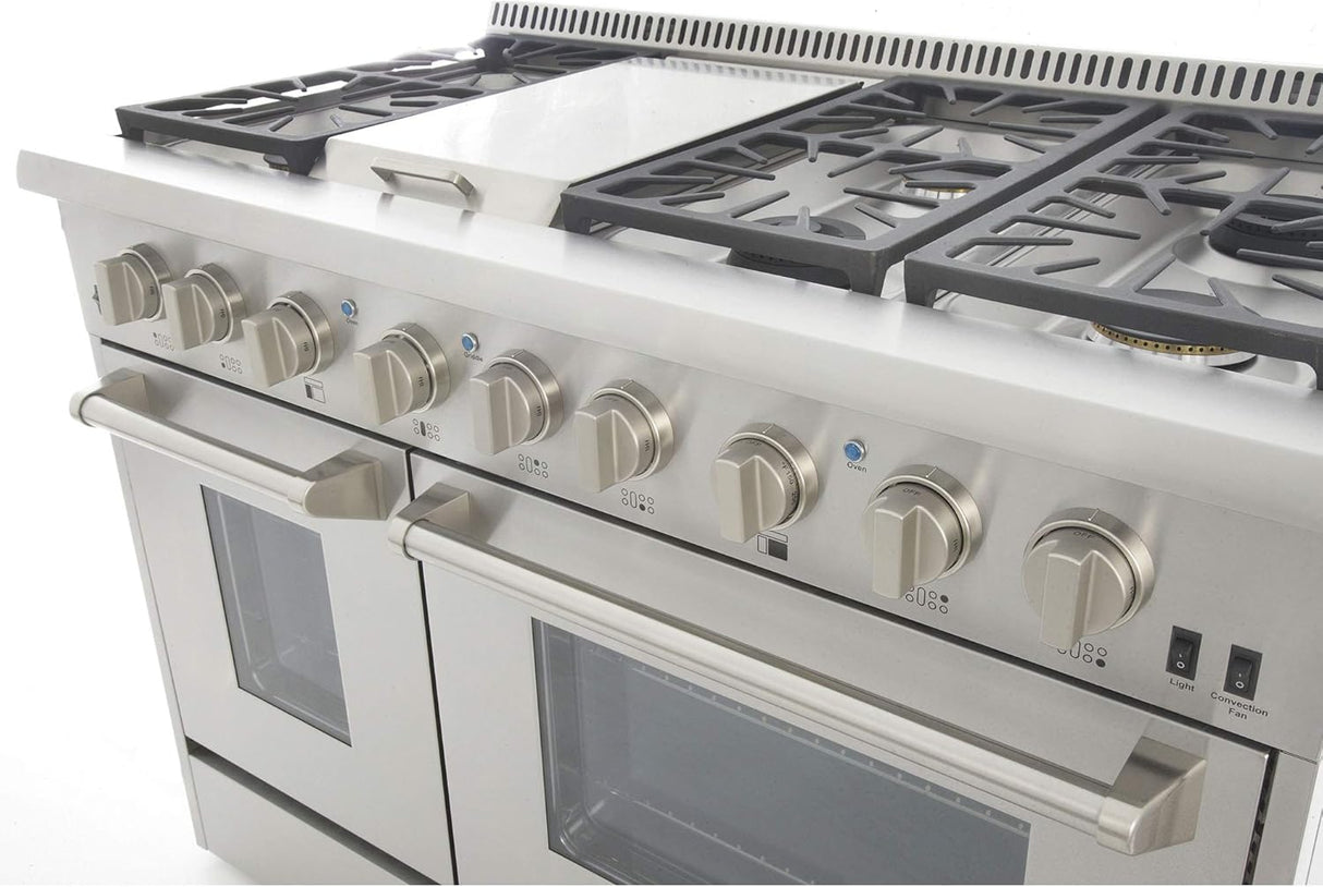 KUCHT Professional 48 in. 6.7 cu. ft. Dual Fuel Range for Propane Gas with Sealed Burners, Griddle and Convection Oven in Stainless Steel with Classic Silver Knobs