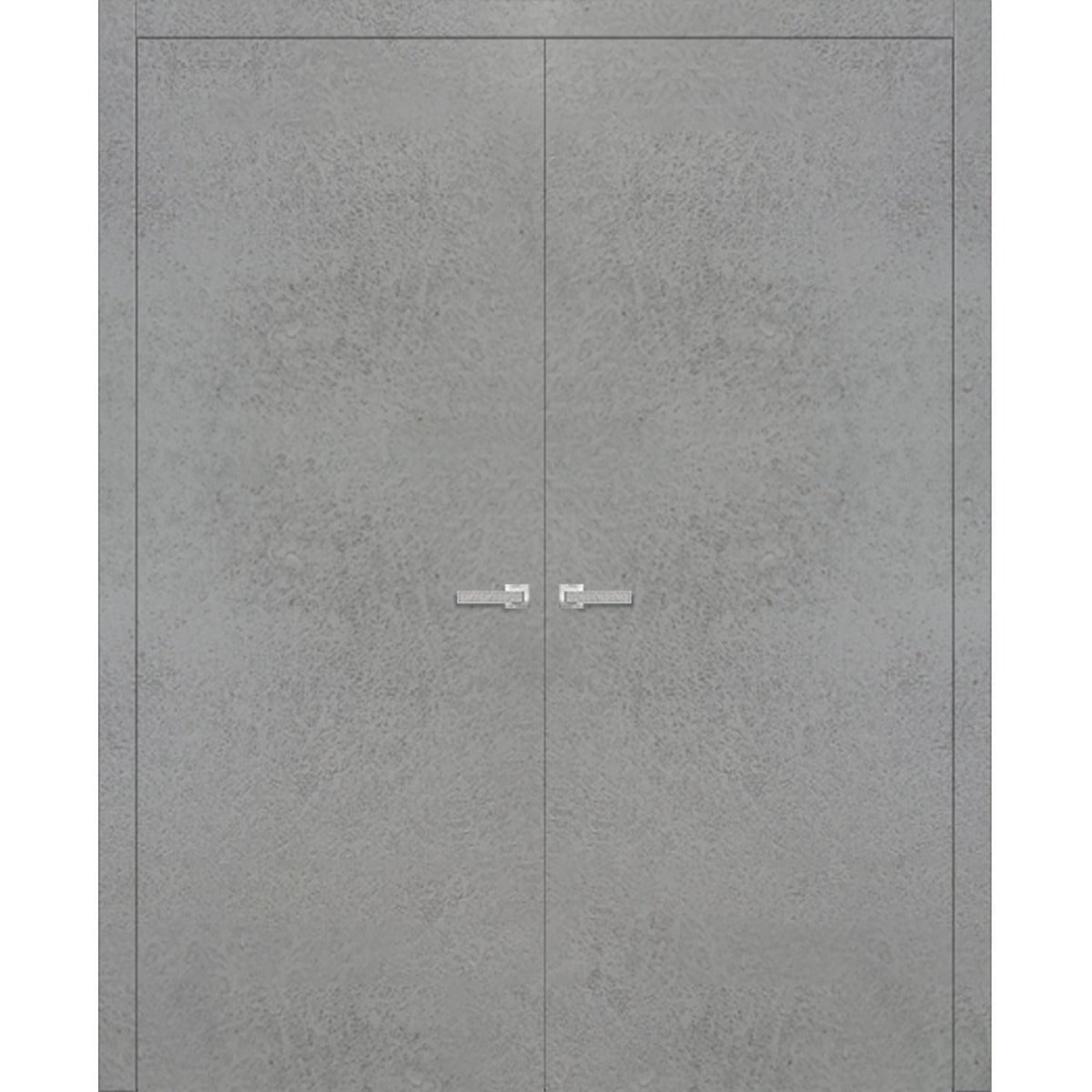 Solid French Double Doors | Planum 0010 Concrete | Wood Solid Panel Frame Trims | Closet Bedroom