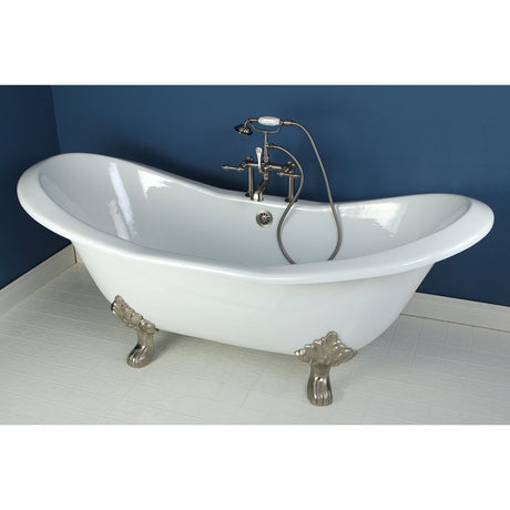 72 - Inch Cast Iron Double Slipper Clawfoot Bathtub with 7 - Inch Faucet Drillings - BUILDMYPLACE