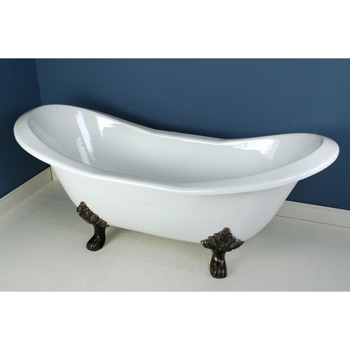 72 - Inch Cast Iron Double Slipper Clawfoot Bathtub with 7 - Inch Faucet Drillings - BUILDMYPLACE