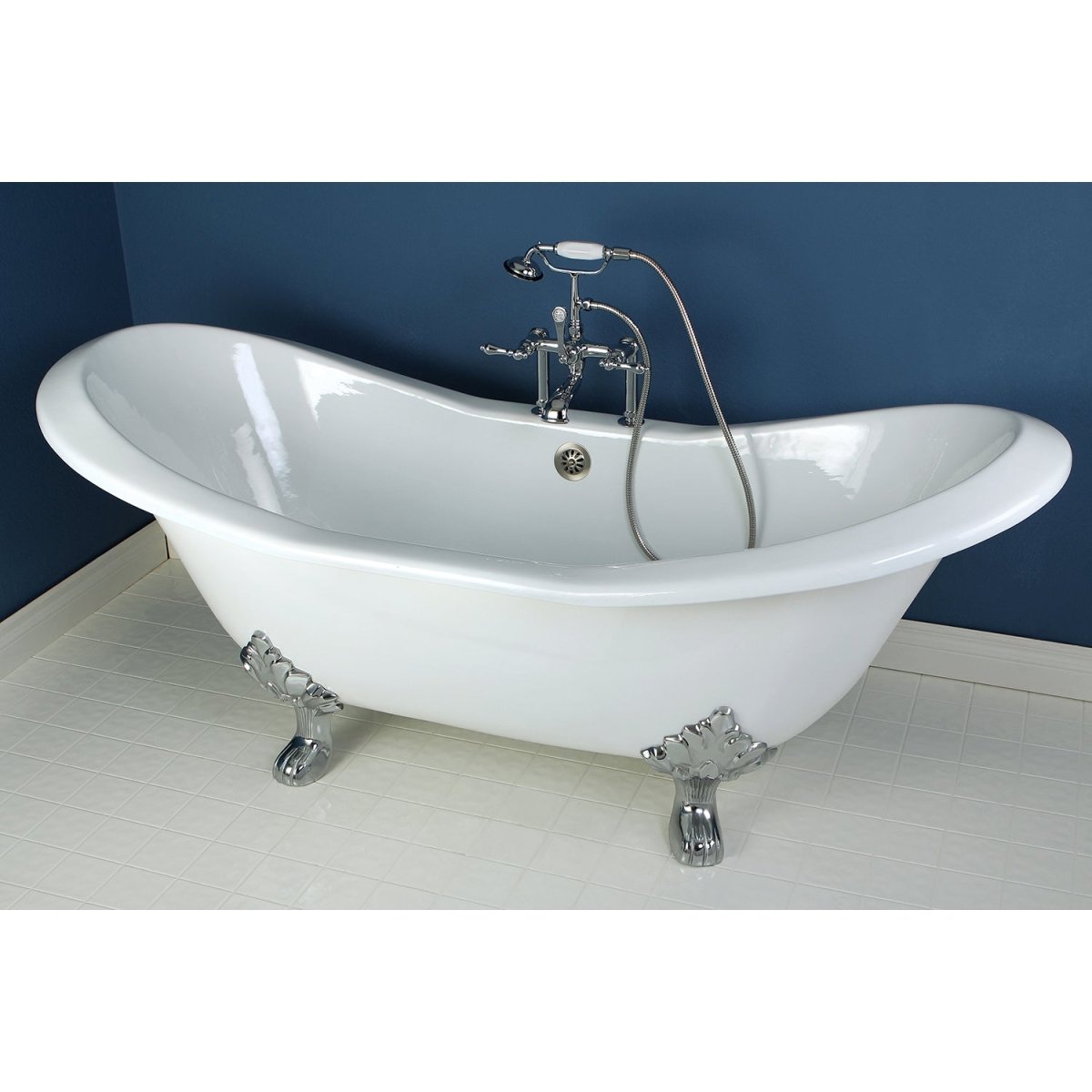 72 - Inch Cast Iron Double Slipper Clawfoot Bathtub with 7 - Inch Faucet Drillings - BUILDMYPLACE