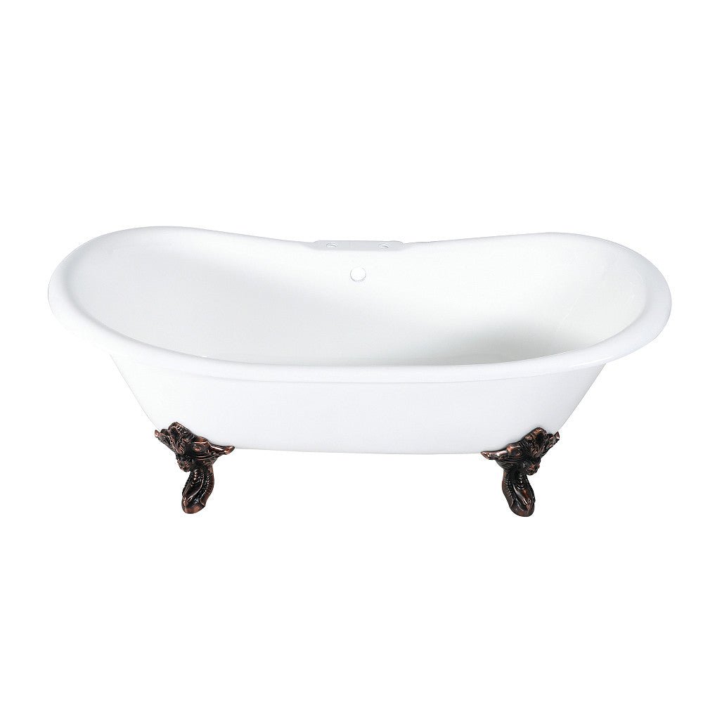 72 - Inch Cast Iron Double Slipper Clawfoot Tub with 7 - Inch Faucet Drillings - BUILDMYPLACE