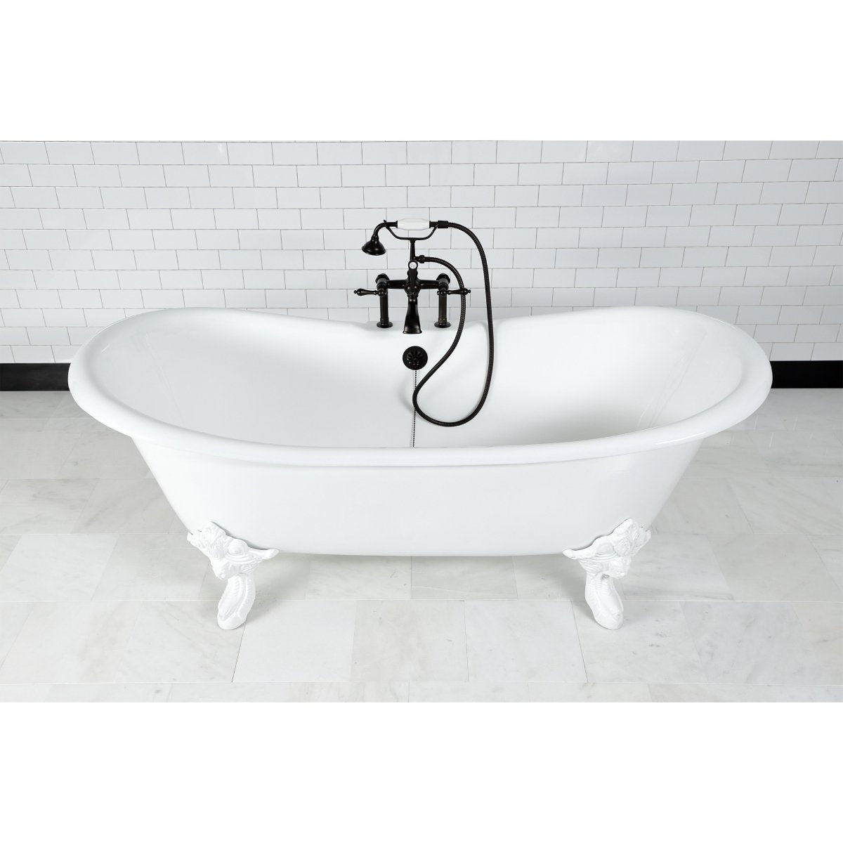 72 - Inch Cast Iron Double Slipper Clawfoot Tub with 7 - Inch Faucet Drillings - BUILDMYPLACE