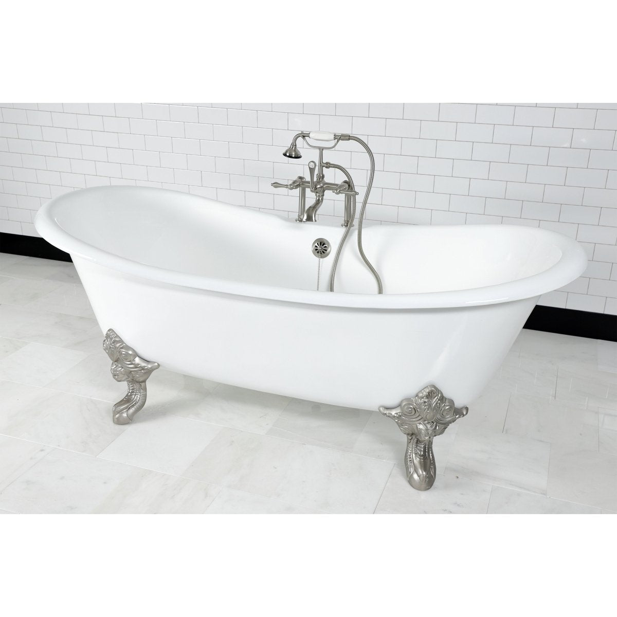 72 - Inch Cast Iron Double Slipper Clawfoot Tub with 7 - Inch Faucet Drillings - BUILDMYPLACE