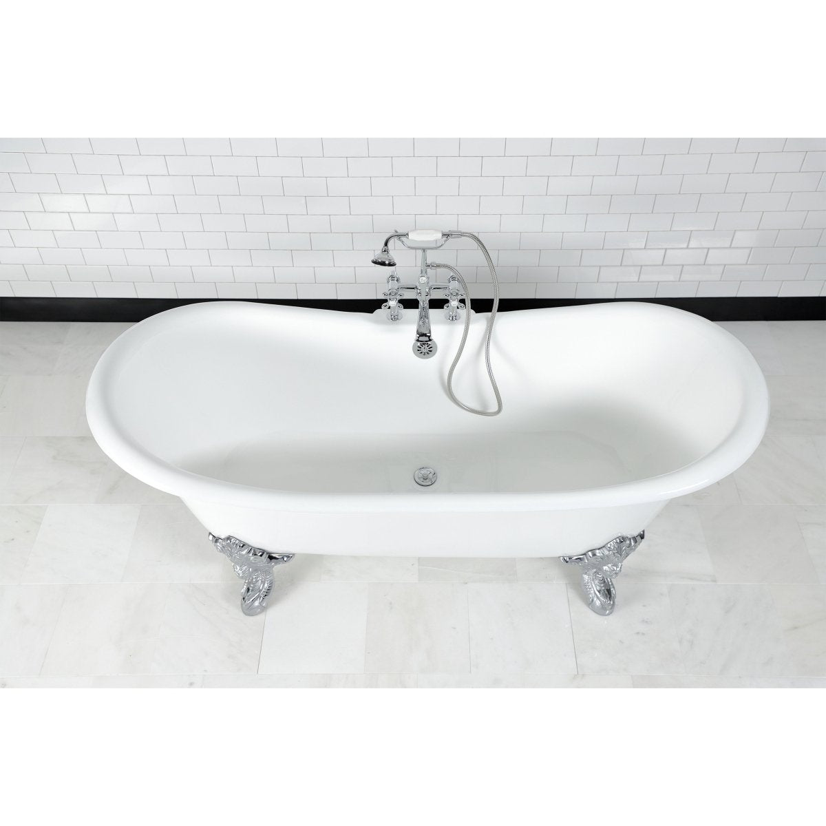 72 - Inch Cast Iron Double Slipper Clawfoot Tub with 7 - Inch Faucet Drillings - BUILDMYPLACE